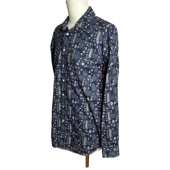 Panhandle Pearl Snap Western Shirt Large Blue Paisley Long Sleeve One Point - Picture 3 of 7
